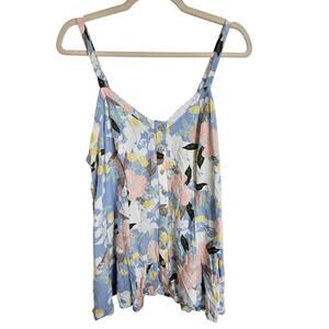 Torrid Tank Top Cami Tank Top Women 1X Blue Floral Tank Top Button Front Tank